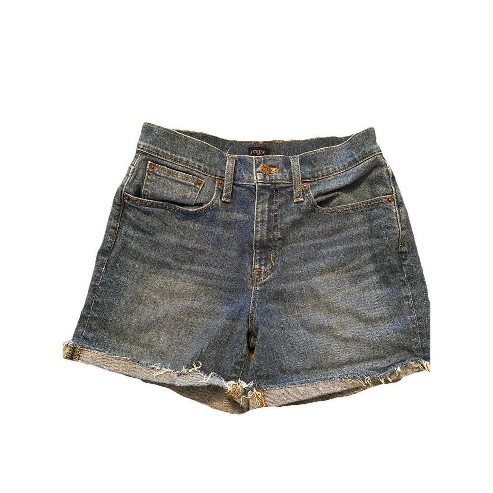 J.CREW Denim Shorts 26 mid  Rise Cuffed Medium Wash Raw Hem Summer